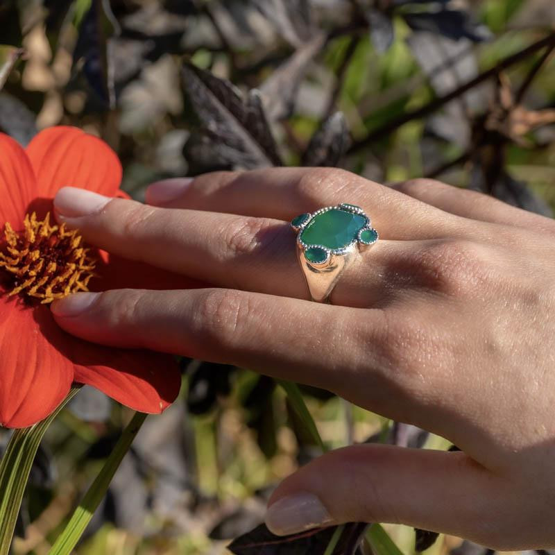 Bague rose des vents et cristal bleu - bague femme