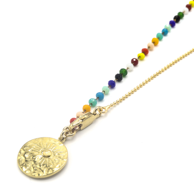 Photo du produit  Collier Long Perles Multicolores - Doré Or Pierre Lapis Lazuli