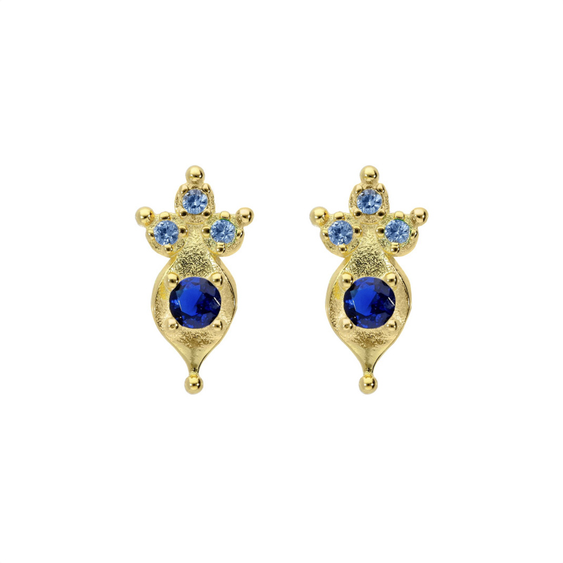 Photo du produit  Boucles d'Oreilles Puces Ikaria - Doré Or Cristal Bleu Saphir TU