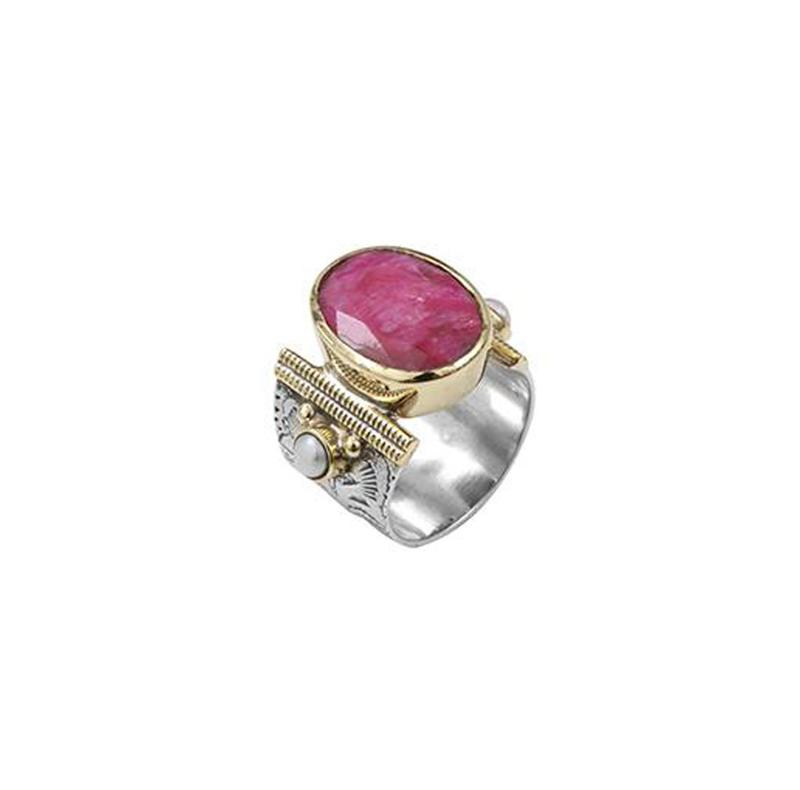 Photo du produit  Bague Pierre Ovale - Or Argent rubis 