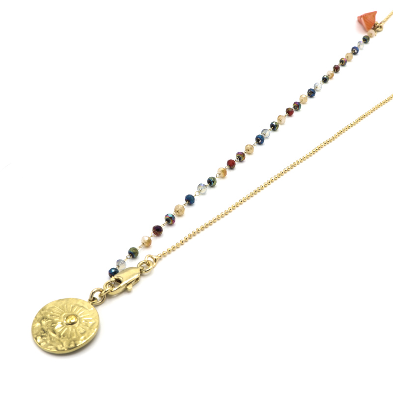 Photo du produit  Collier Long Perles Multicolores - Doré Or Pierre Corail