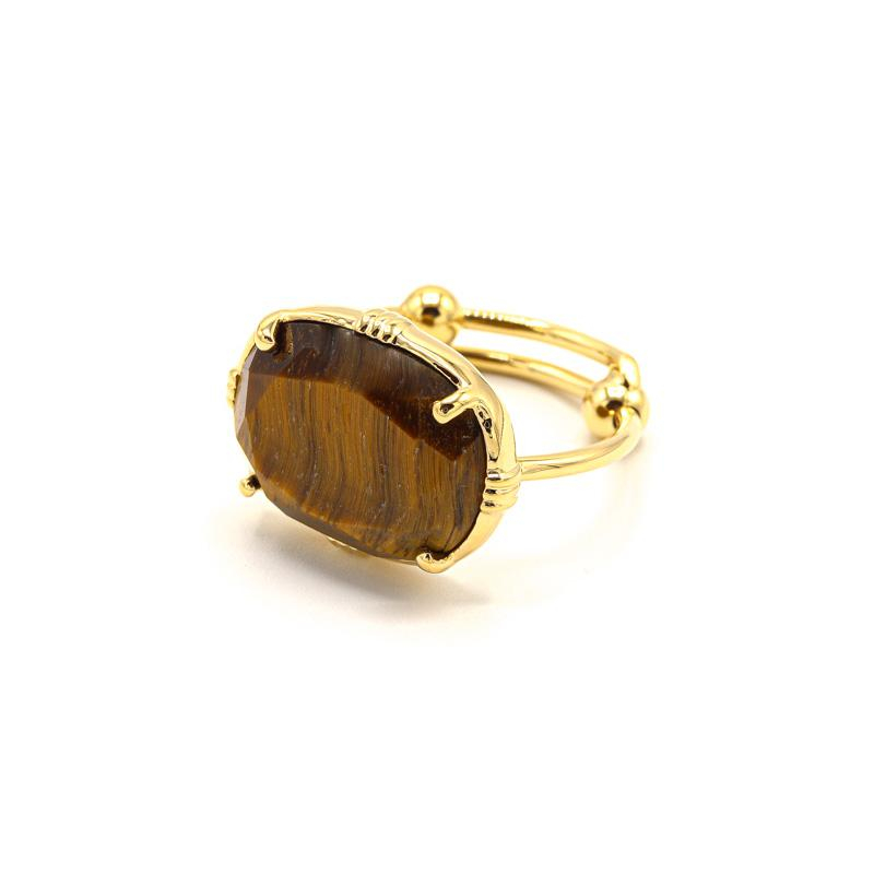 Photo du produit AU FIL DE LO Bague Ovale Horizontale - Or Pierre Oeil de Tigre