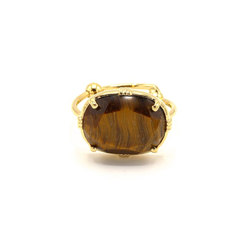 Photo du produit AU FIL DE LO Bague Ovale Horizontale - Or Pierre Oeil de Tigre
