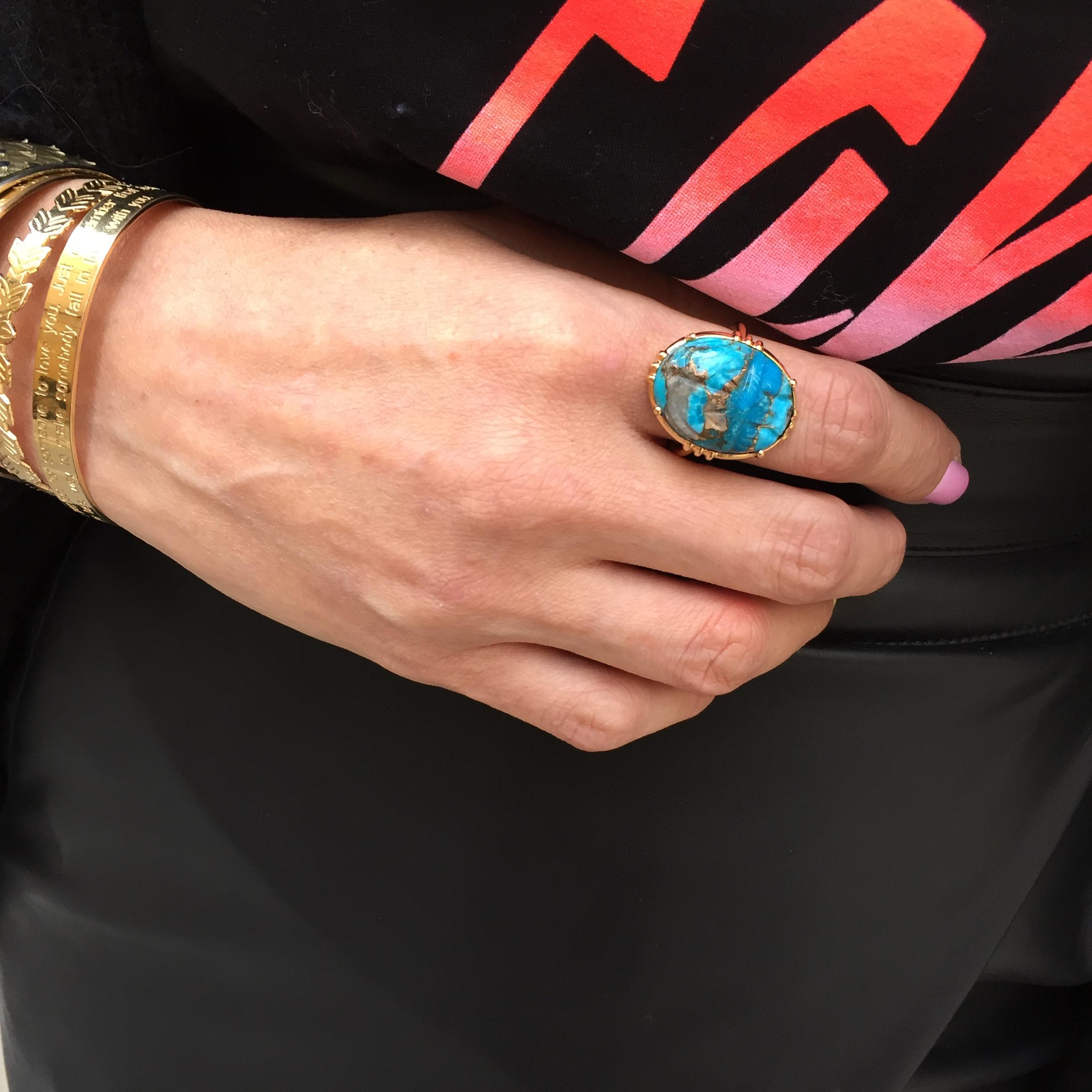 Photo du produit AU FIL DE LO Bague Scarabée XL Turquoise Cuivre or