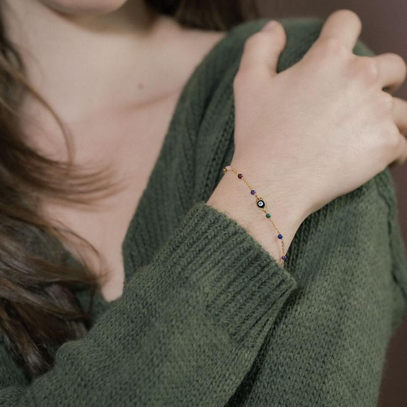 Bracelet Manouche Dor Or Pierre Tangerine