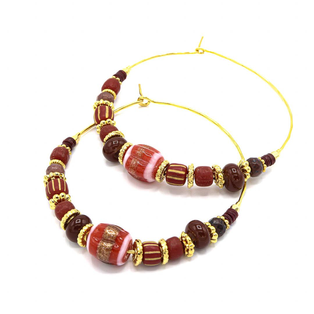 Photo du produit  Boucles d'Oreilles Vintage - Doré Or Perles Brique