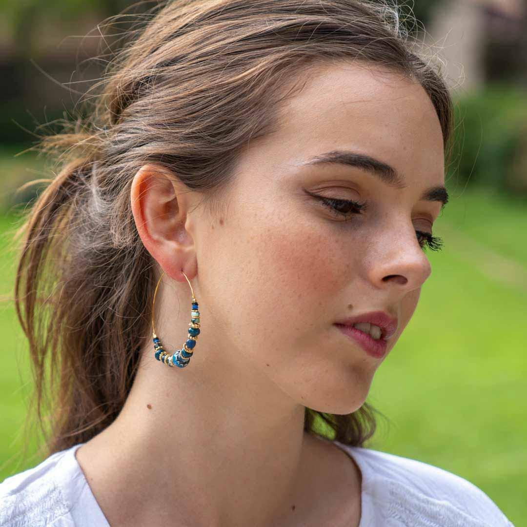 Photo du produit  Boucles d'Oreilles Vintage - Doré Or Perles Brique