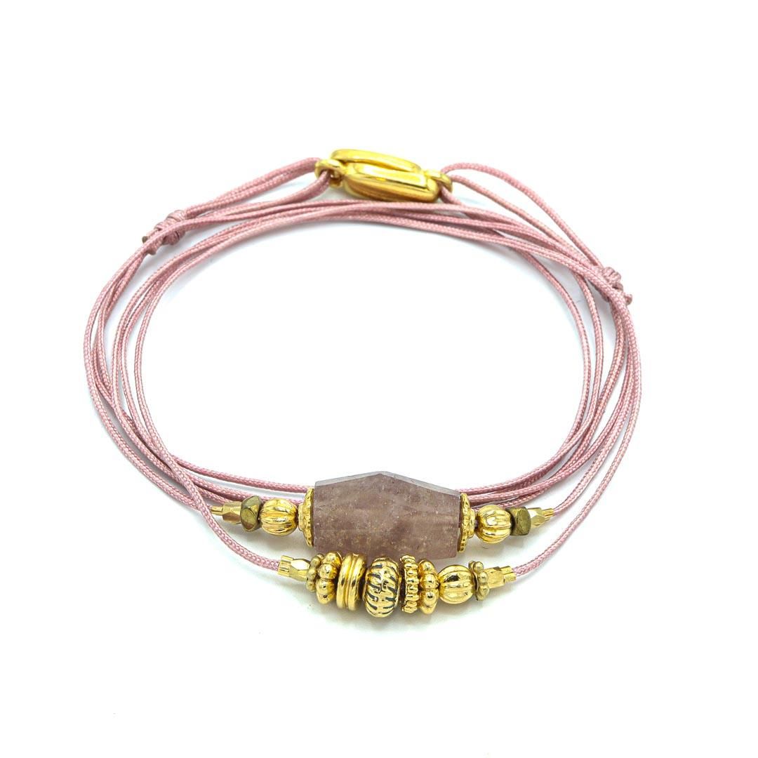 Photo du produit  Bracelet Erika - Doré Or Pierre Quartz Rose Cordon Rose