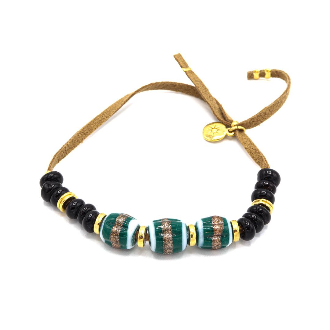 Photo du produit BY GARANCE Bracelet Vintage Nubuck - Or Perles de Verre Vert