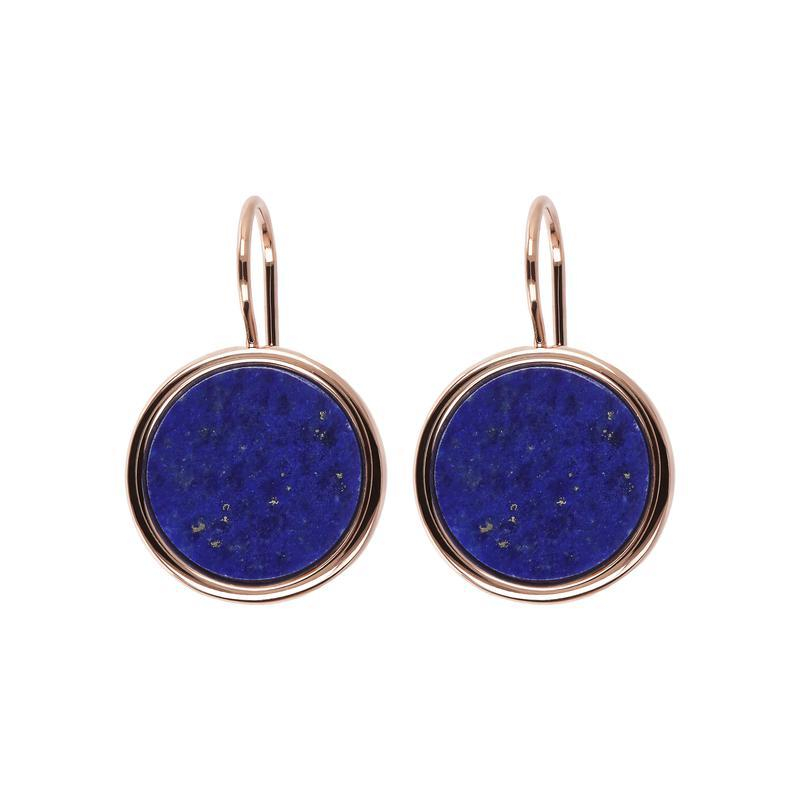 Photo du produit  Boucles d'Oreilles Dormeuses Jeton - Doré Or Rose Pierre Lapis Lazuli