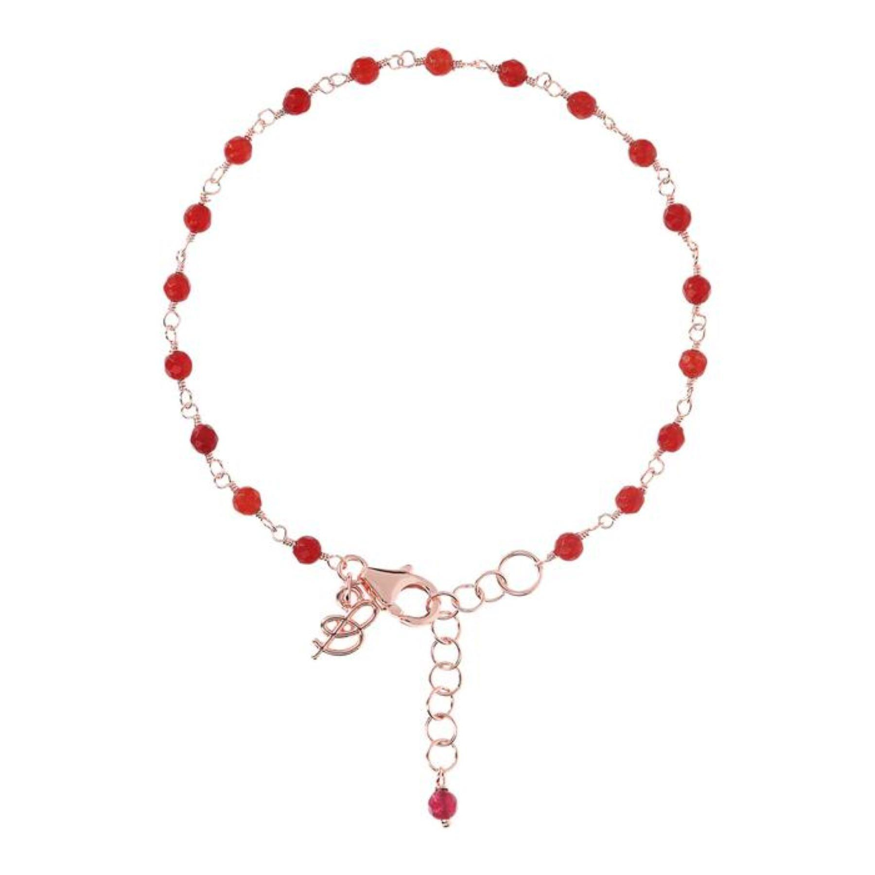 Photo du produit Bronzallure Bracelet Chaine - Or Rose Perles Agate Rouge