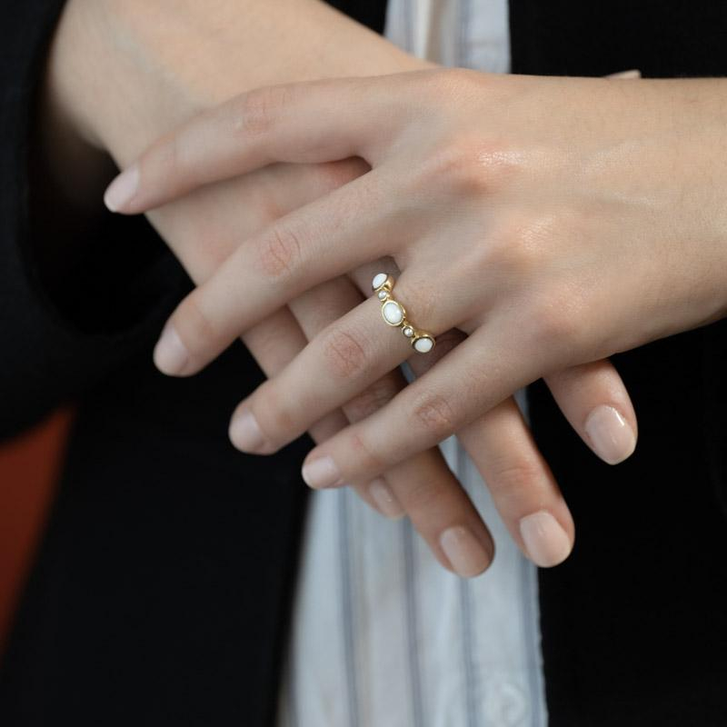 Photo du produit  Bague Goia - Argent et Laiton Pierre Nacre Blanche