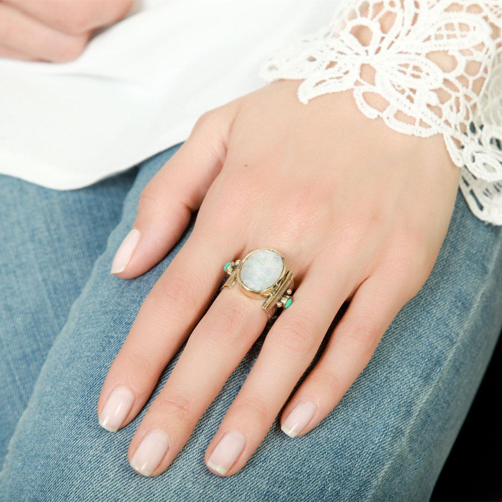 Photo du produit Canyon Bague Pierre de lune blanche/laiton/turquoise - 