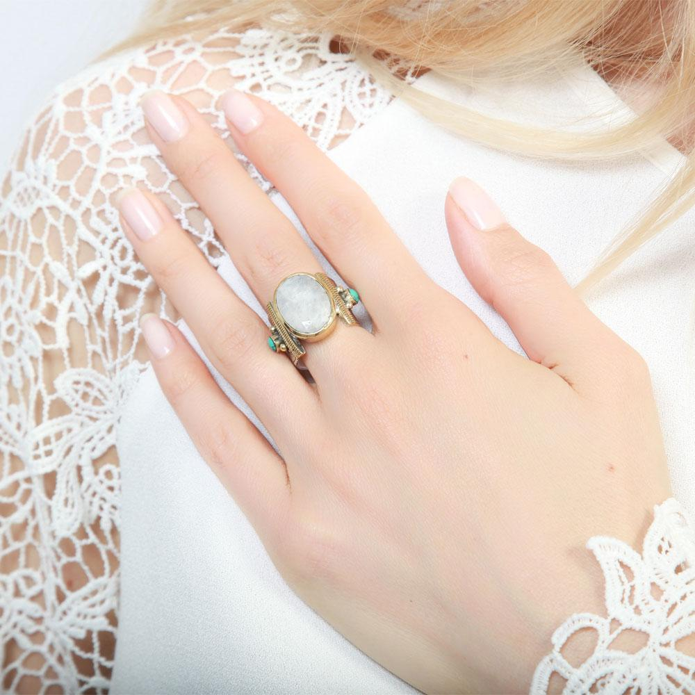 Photo du produit Canyon Bague Pierre de lune blanche/laiton/turquoise - 