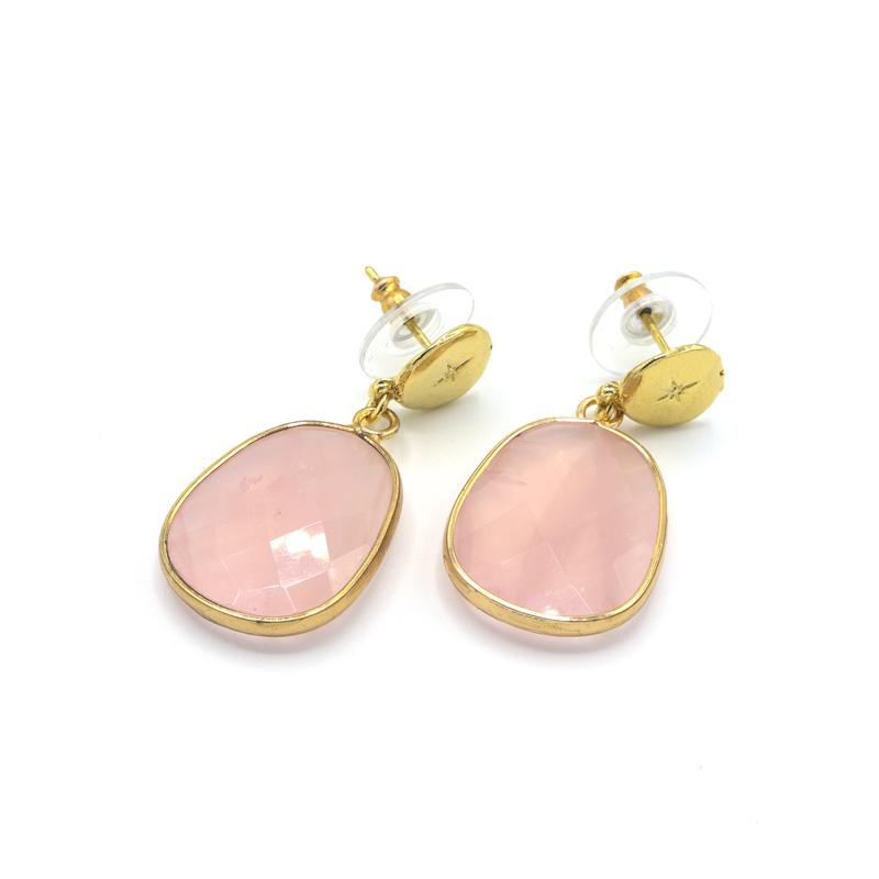 Photo du produit  Boucles d'Oreilles Salis - Doré Or Pierre Quartz Rose