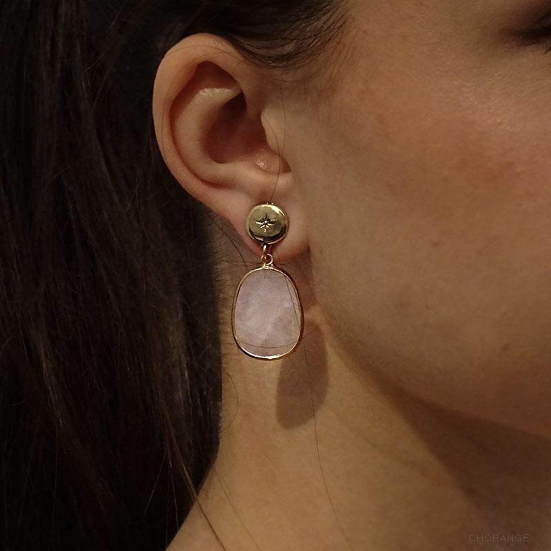Photo du produit  Boucles d'Oreilles Salis - Doré Or Pierre Quartz Rose