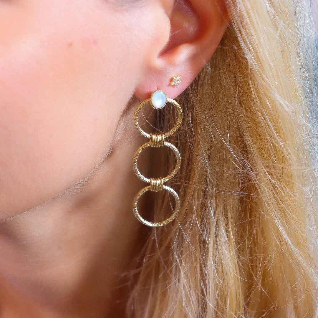 Photo du produit  Boucles d'Oreilles Longues Movestone - Doré Or Pierre Nacre Blanche