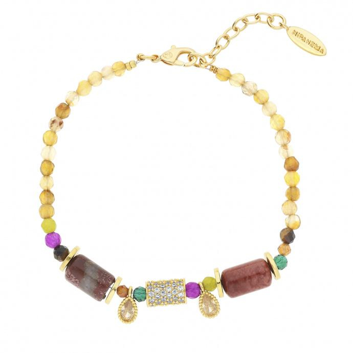 Photo du produit Hipanema Bracelet Papyrus - Or Pierres Ambré Grenat Rubis Emeraude