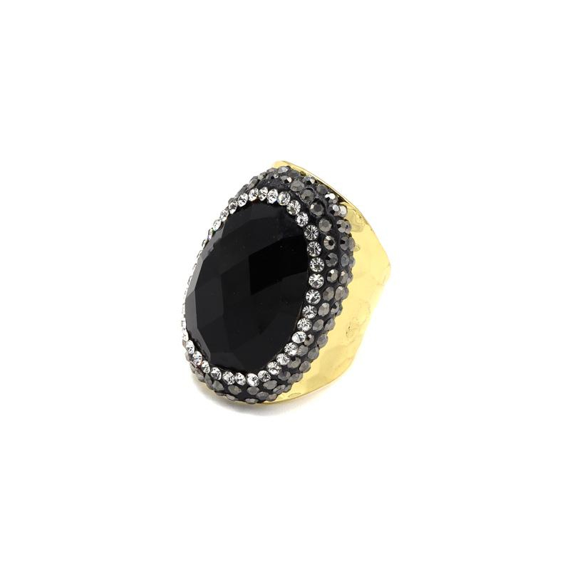 Bague Montre noire avec strass Actua