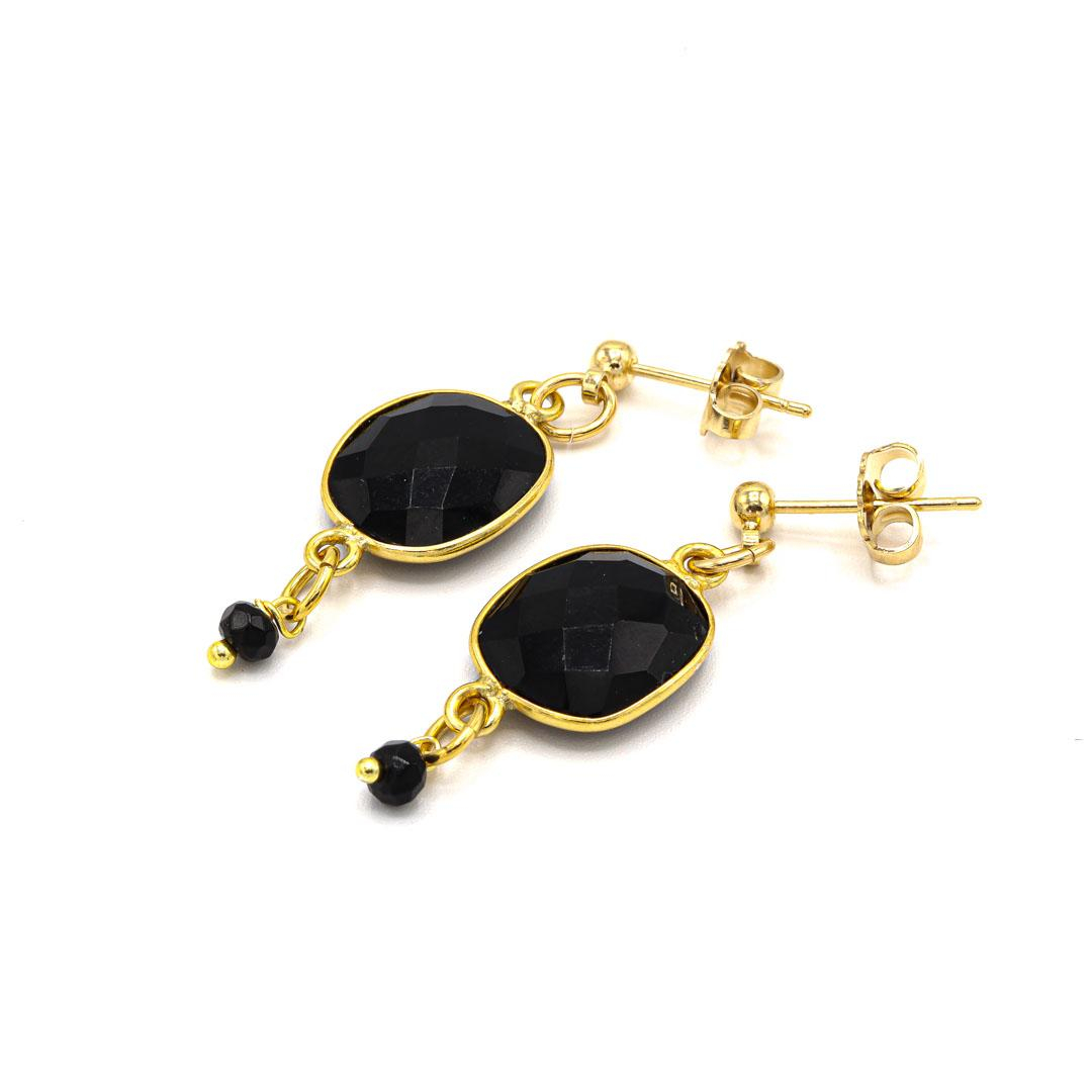 Photo du produit  Boucles d'Oreilles Cathy - Doré Or Pierre Onyx Noir