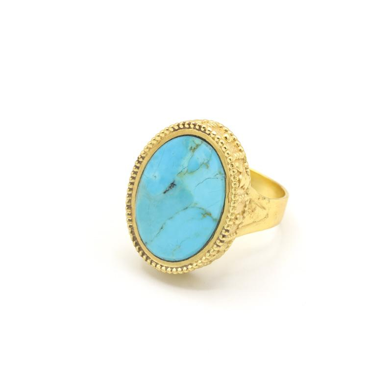 Photo du produit L Atelier Plume Bague Cabochon Ovale Turquoise