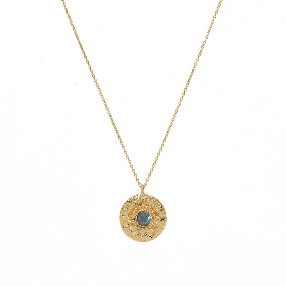 Photo du produit Lucky Team Collier Médaille martelée Labradorite or