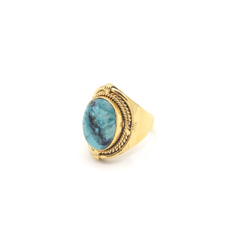 Photo du produit  Bague Cabochon - Doré Pierre Turquoise