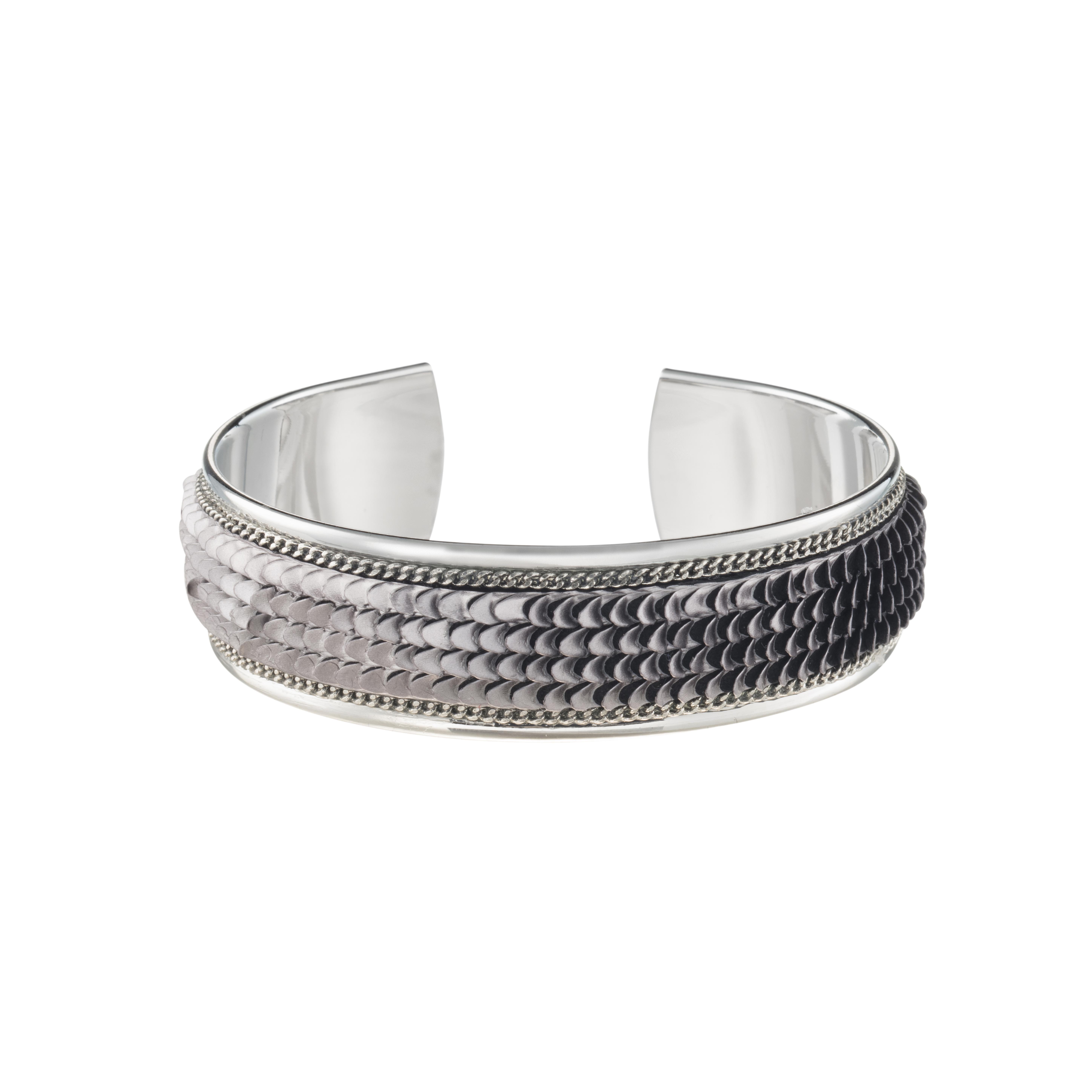 Photo du produit OPALE Bracelet Hopi Cuir Façon Ecailles Gris Fumé argent