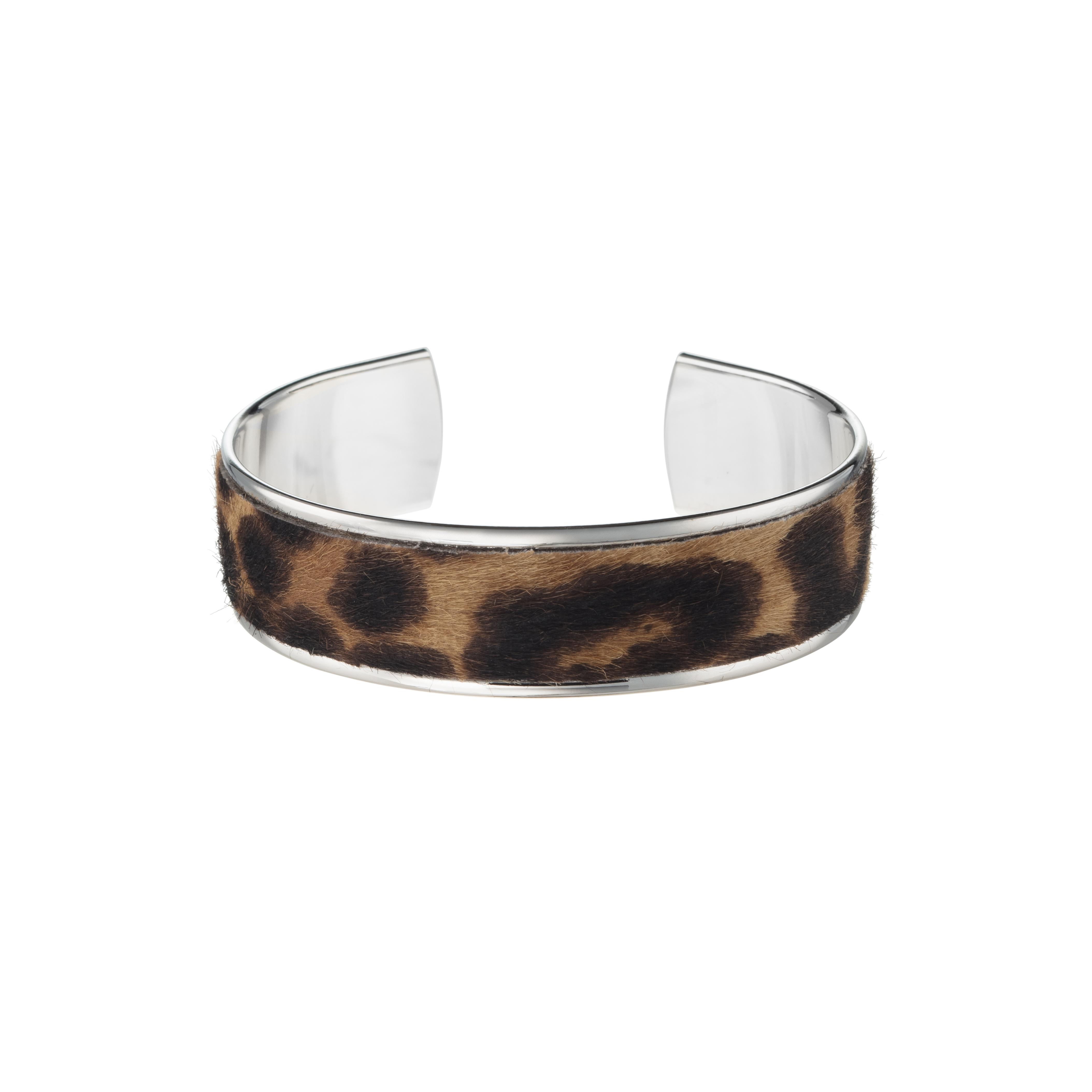 Photo du produit OPALE Bracelet Hopi Cuir Façon Poulain Imprimé Leopard Marron argent