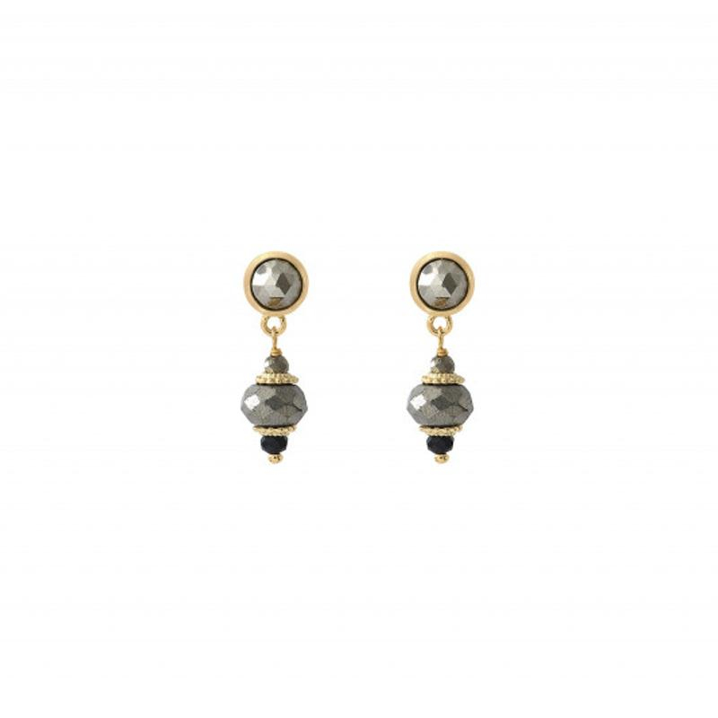 Photo du produit  Boucles d'Oreilles Silma - Doré Or Pierre Onyx et Pyrite