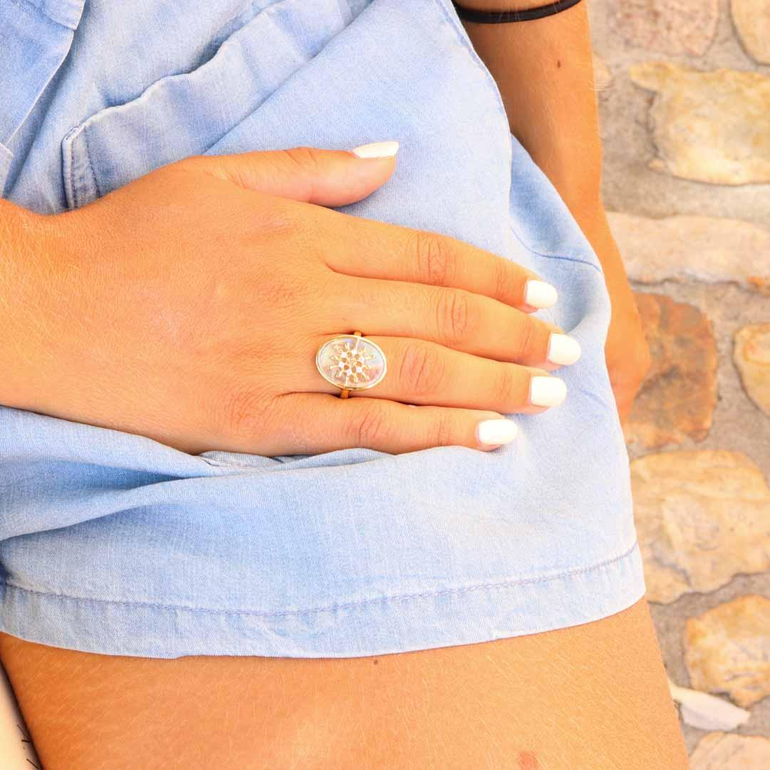 Photo du produit  Bague Pierre Flocon - Or Pierre de Lune Zircons Blancs
