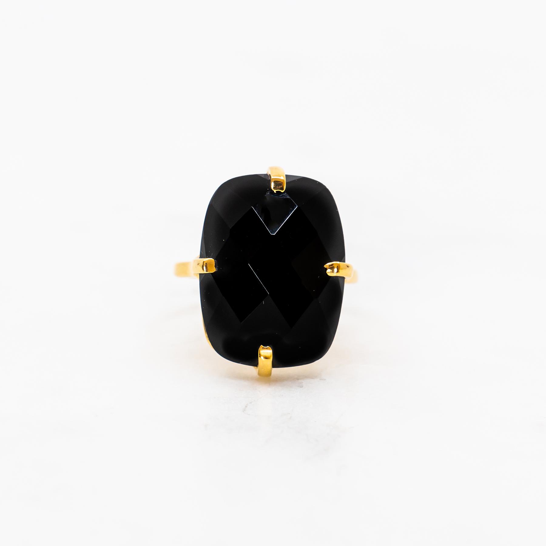 Photo du produit Une A Une Bague Rectangle Onyx Noir or