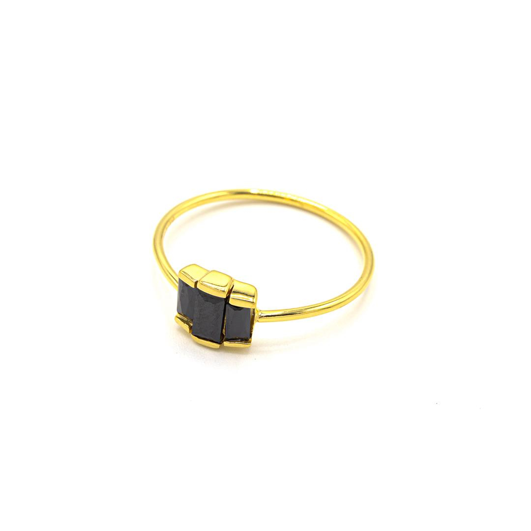 Photo du produit  Bague Trois Crystal - Or Baguettes Zircon Noir