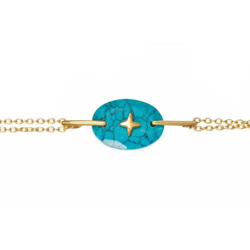 Photo du produit Une A Une Bracelet Turquoise Ovale Croix Or 
