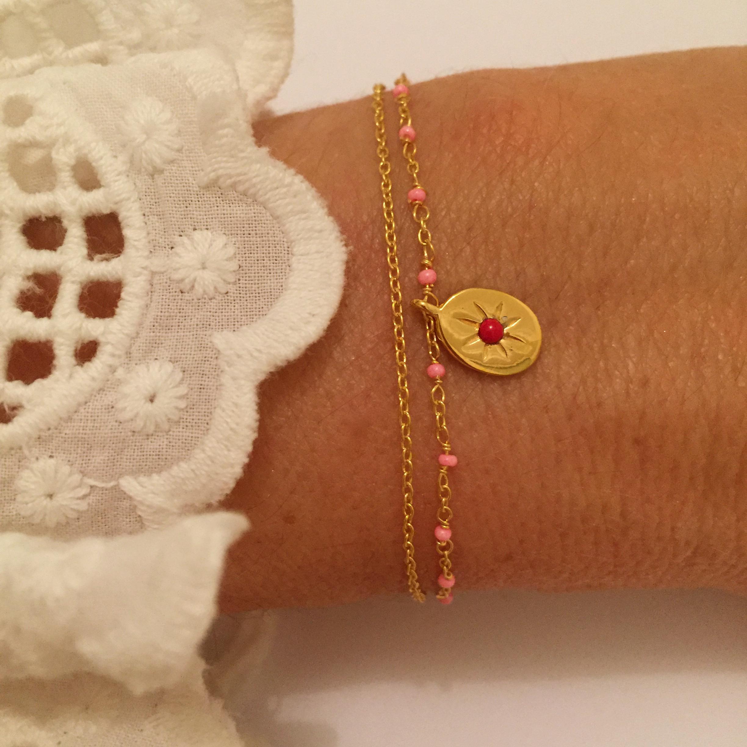 Photo du produit Une A Une Bracelet médaille double rose or