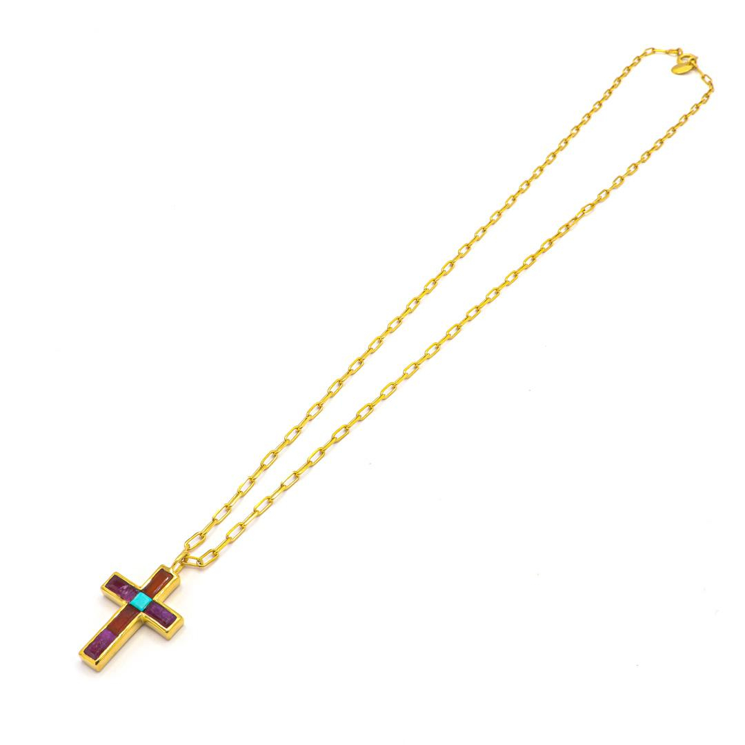 Photo du produit  Collier Sao Croix - Or Pierre Cornaline Améthyste et Turquoise