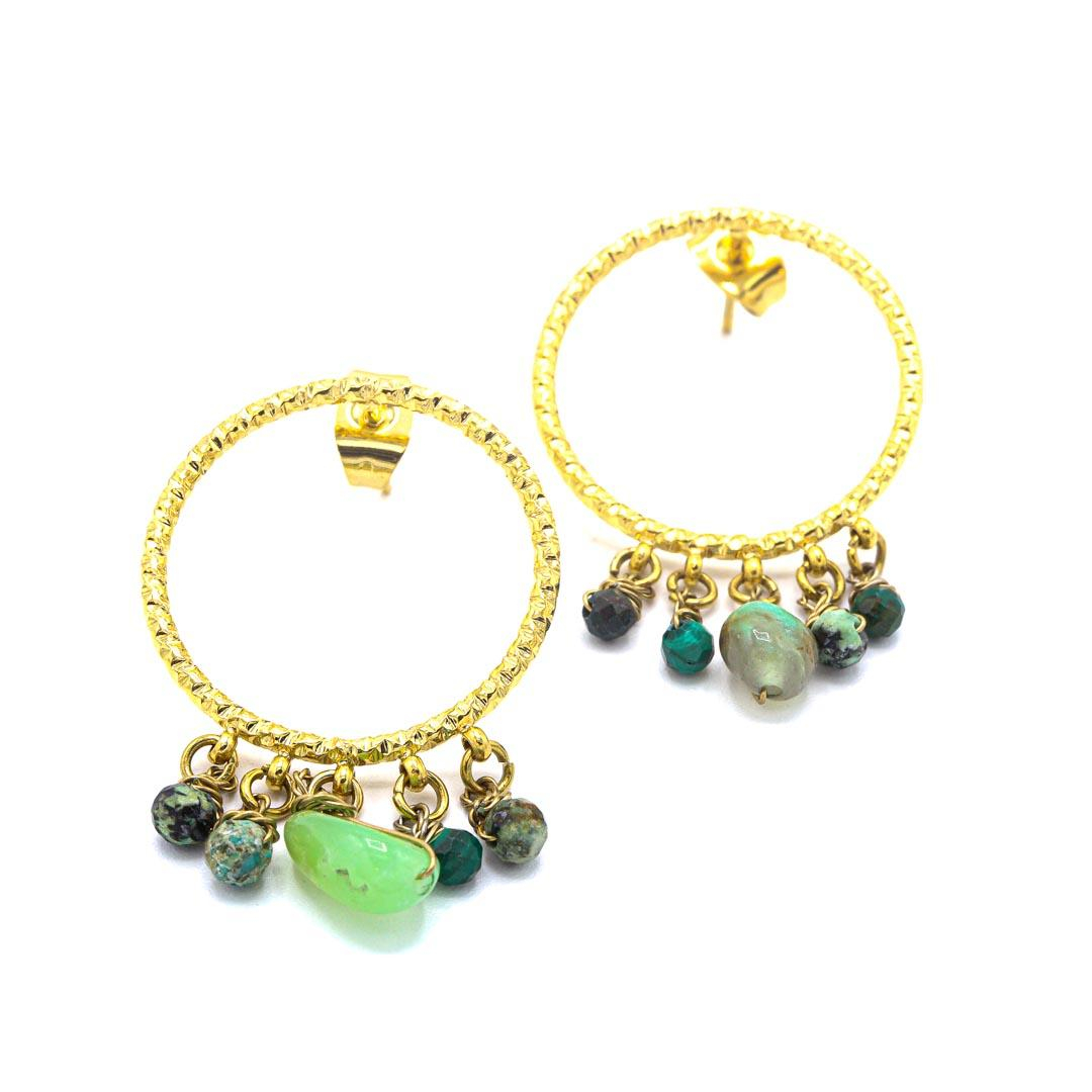 Photo du produit  Boucles d'Oreilles Cercle Ciselé - Doré Or Pierre Malachite