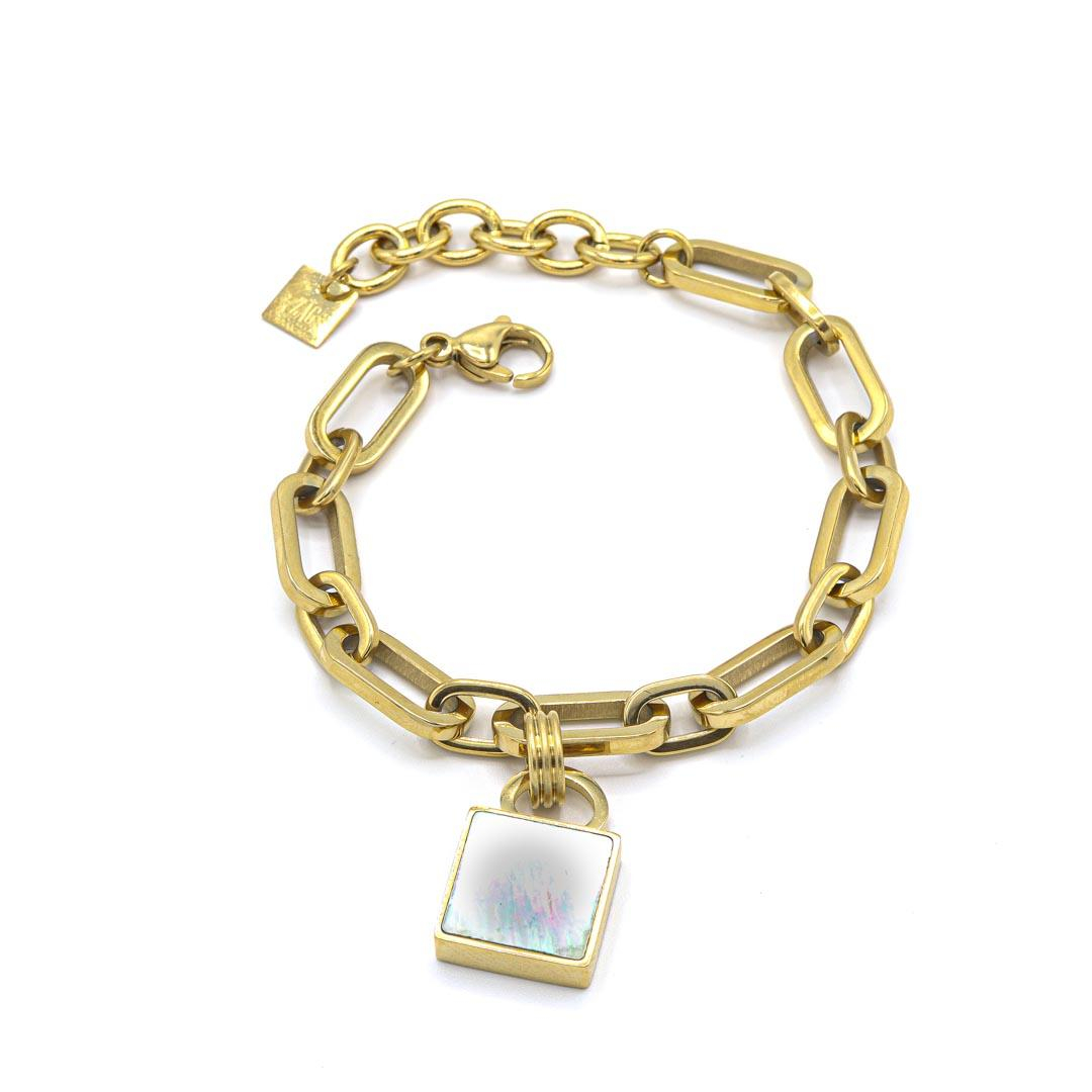 Photo du produit  Bracelet Maille Ovale Médaille Carrée - Or Nacre Grise