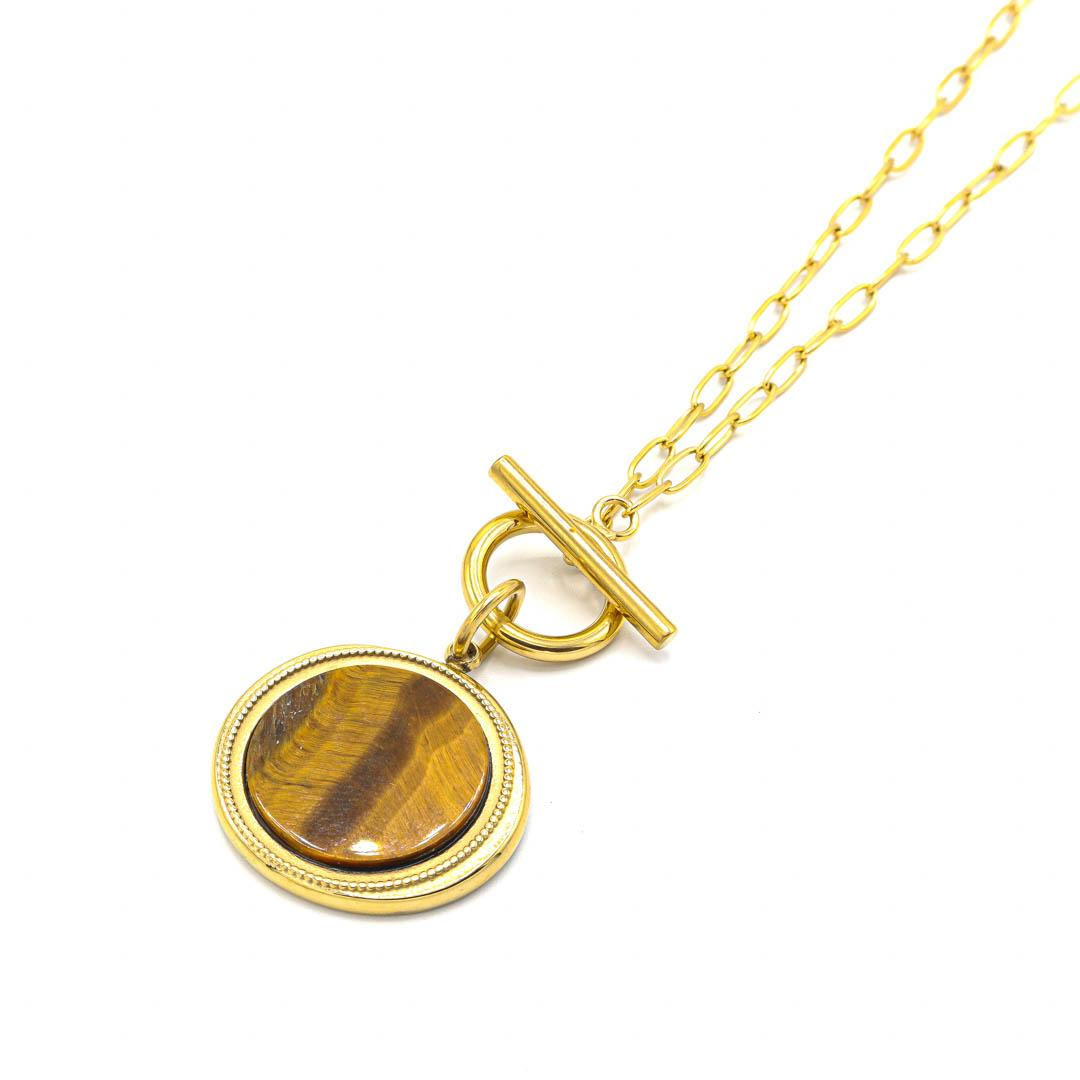 Photo du produit  Collier Fermoir à Bascule Jeton - Or Pierre Oeil de Tigre