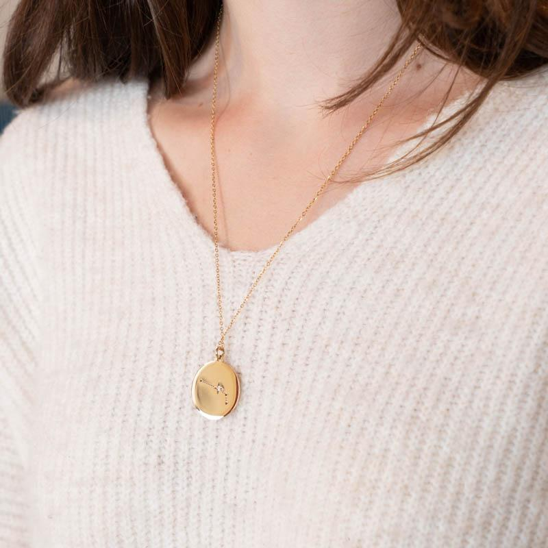 Photo du produit Zag Collier Médaille Constellation - Acier Or Lion