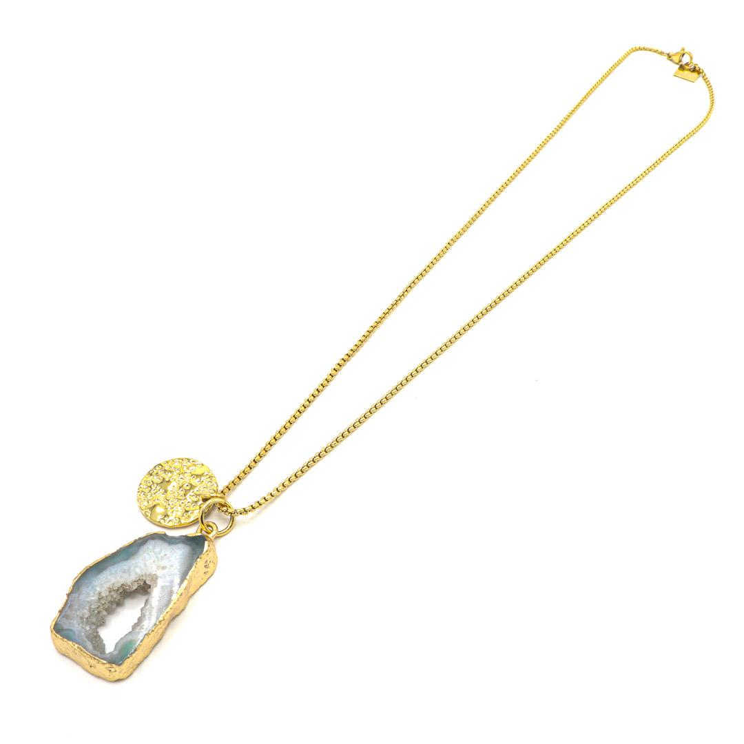 Photo du produit Zag Collier Pierre - Acier Or Pierre Agate Verte  Médaille Ouvragée