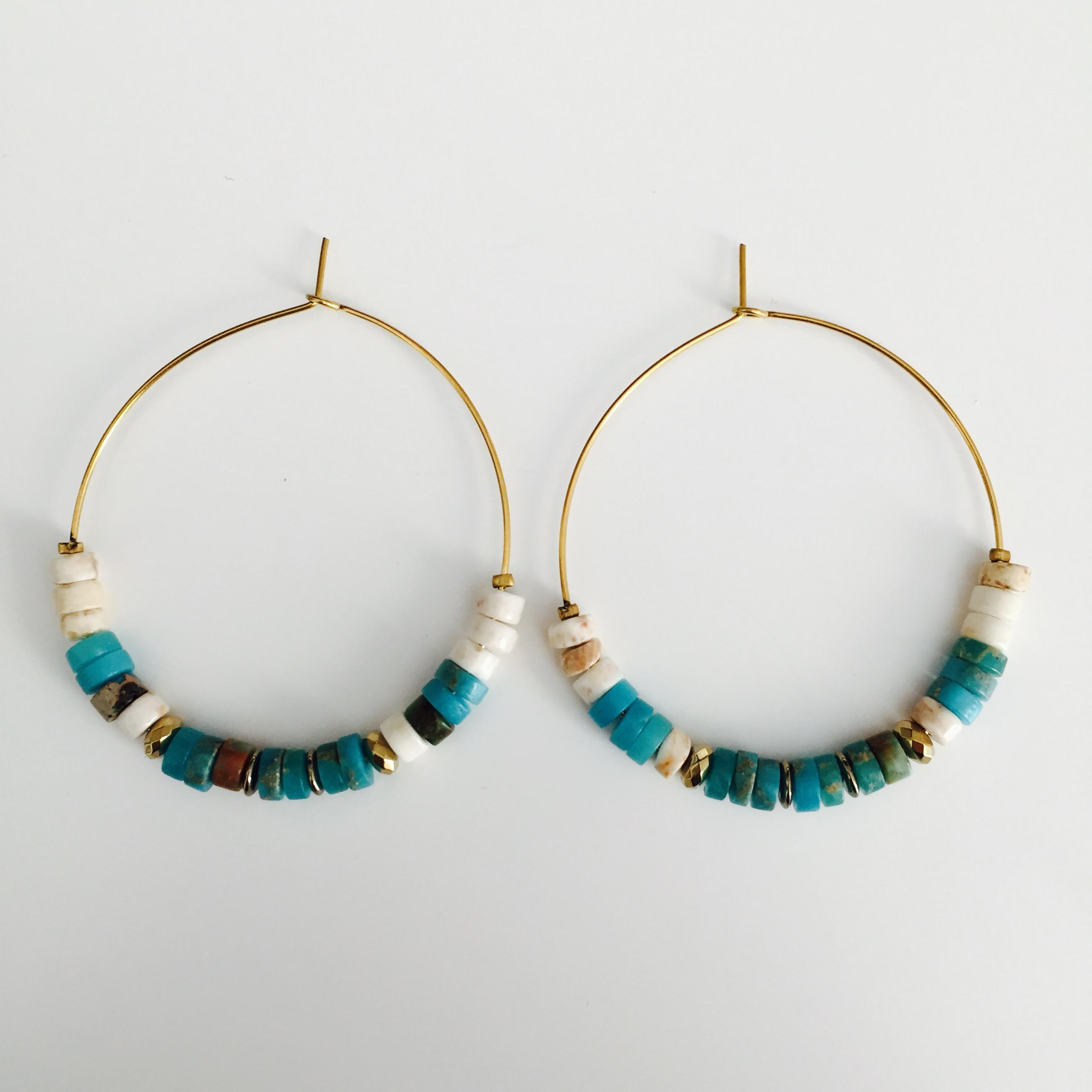 Photo du produit Zag Créoles Heishi Turquoise / Blanc or