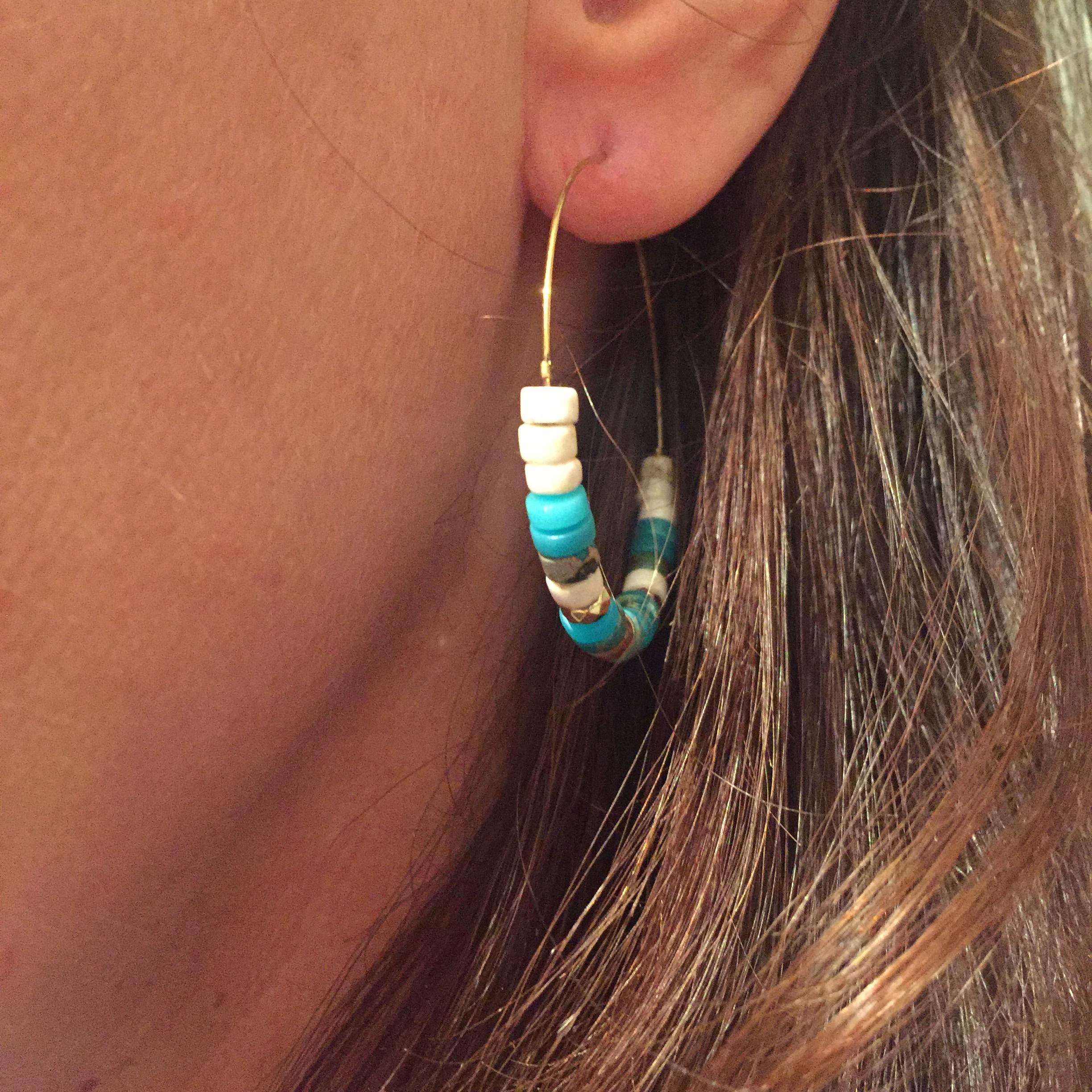 Photo du produit Zag Créoles Heishi Turquoise / Blanc or