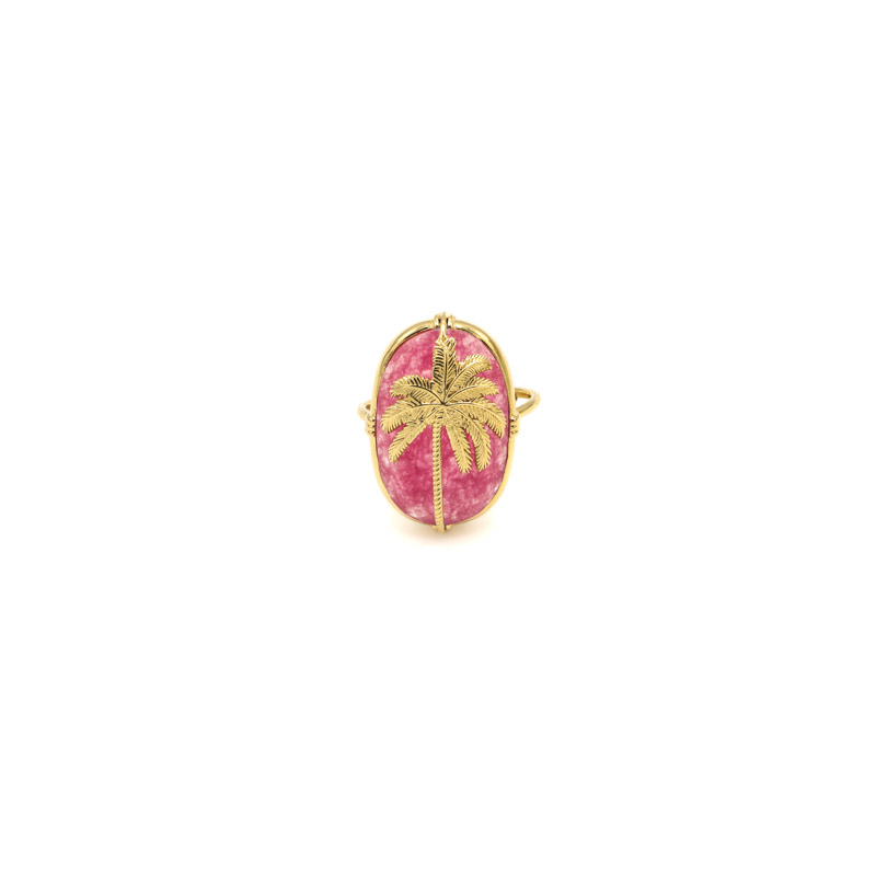 Photo du produit  Bague Palmier Pierre Sertie - Doré Or Quartz Fraise