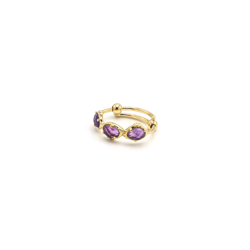 Photo du produit  Bague Trois Pierres - Doré Or Pierre Améthyste