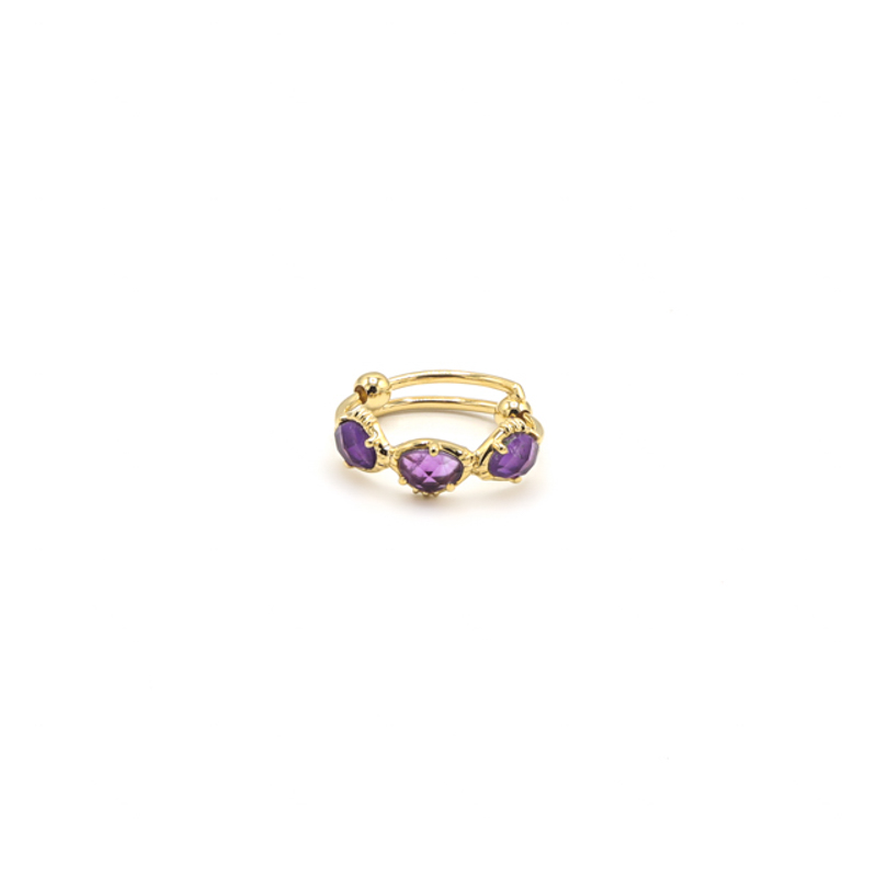 Photo du produit  Bague Trois Pierres - Doré Or Pierre Améthyste