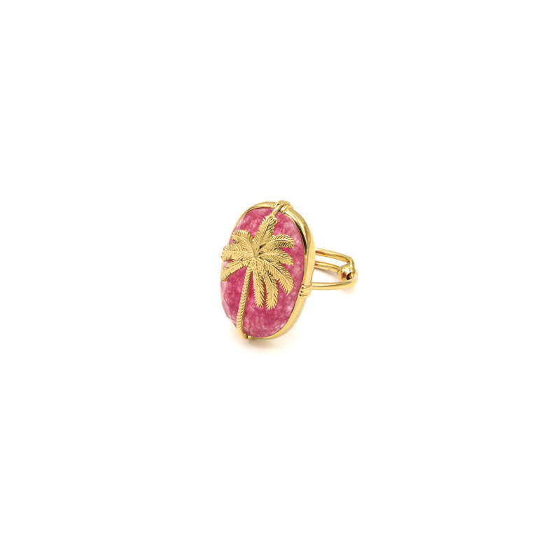 Photo du produit  Bague Palmier Pierre Sertie - Doré Or Quartz Fraise