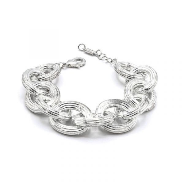 Photo de  Bracelet Maille Ovale Xl Guillochée - Plaqué Argent