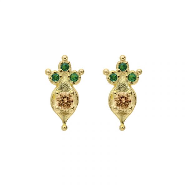 Photo de  Boucles d'Oreilles Puces Ikaria - Doré Or Cristal Orange Cornaline TU