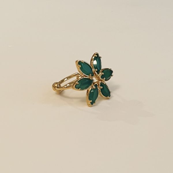 Photo de Bague Fleur Marquise PM - Doré Or Pierre Onyx Vert